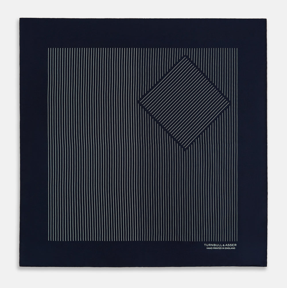 Navy and White Stripe Silk Pocket Square