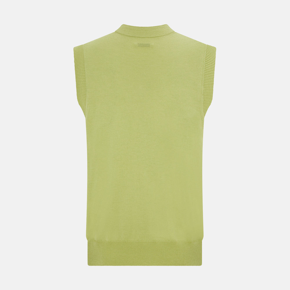 Melon Green Fine Merino V-Neck Sleeveless Cardigan