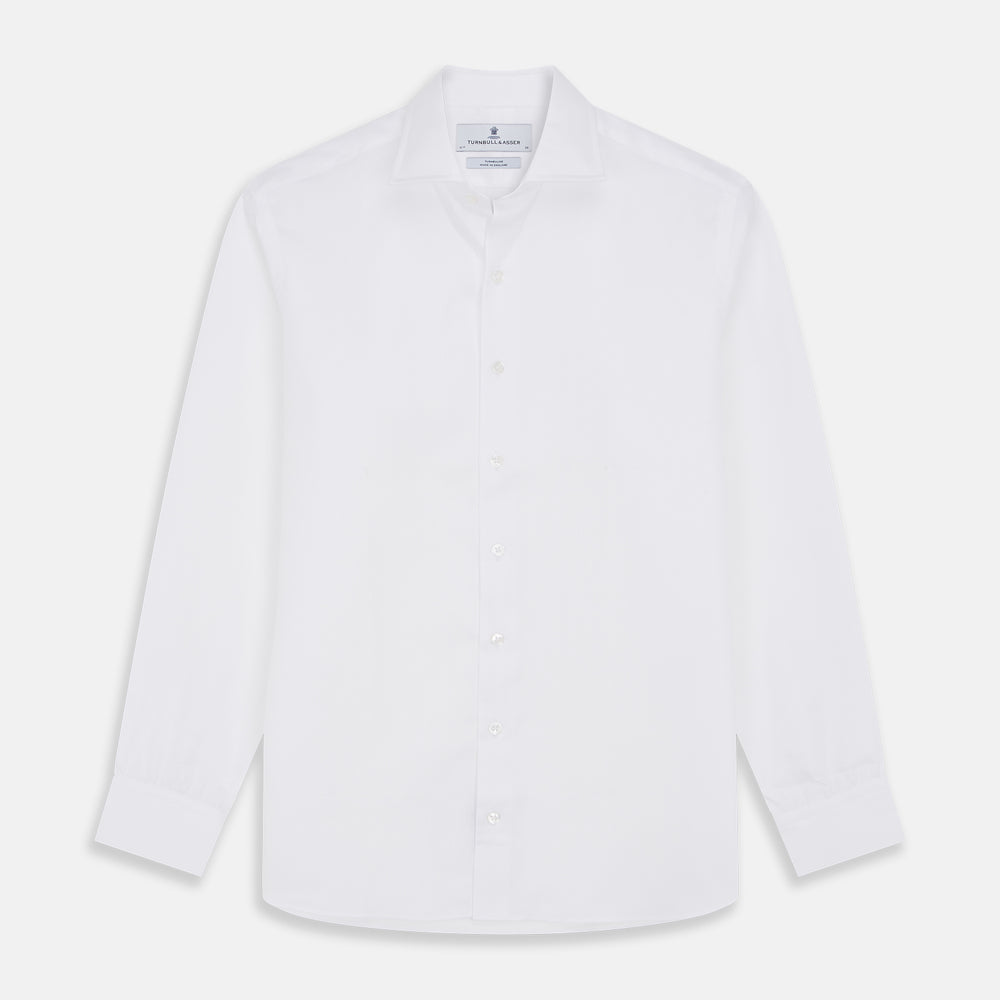 White Herringbone Tailored Fit Shirt With Kent Collar Turnbull & Asser Men's High Quality Shirt Size: 15.5