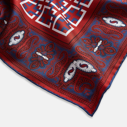 Red Square-Patterned and Paisley Patterned Silk Pocket Square