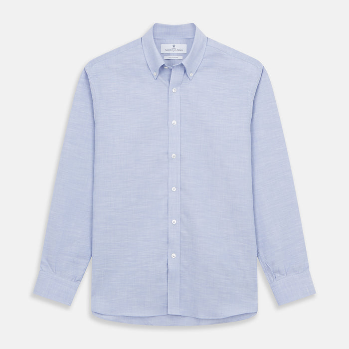 Pale Blue Weekend Fit Hayne Shirt With Dorset Collar And 1-Button Cuffs