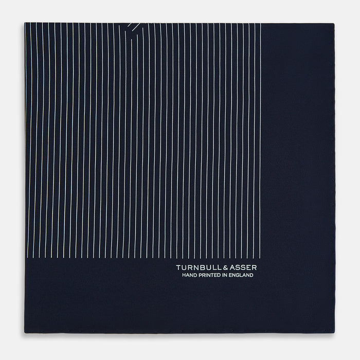 Navy and White Stripe Silk Pocket Square Image 3