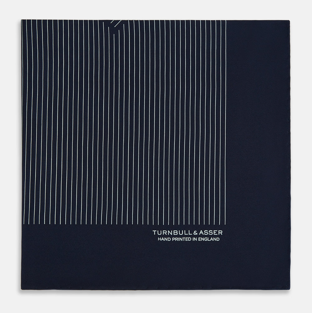 Navy and White Stripe Silk Pocket Square