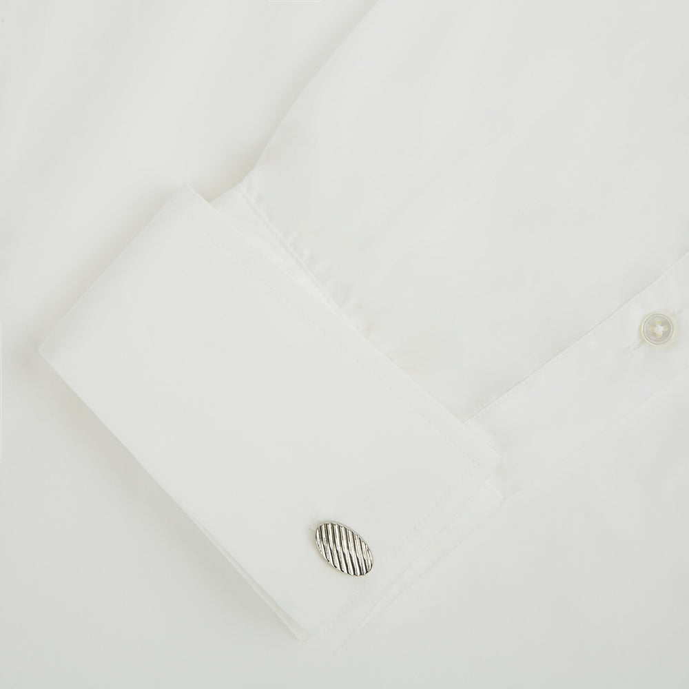 Silver Striped Oval Cufflinks