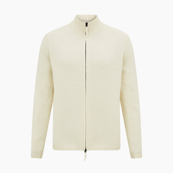 White Merino High Neck Zipped Cardigan Image 4
