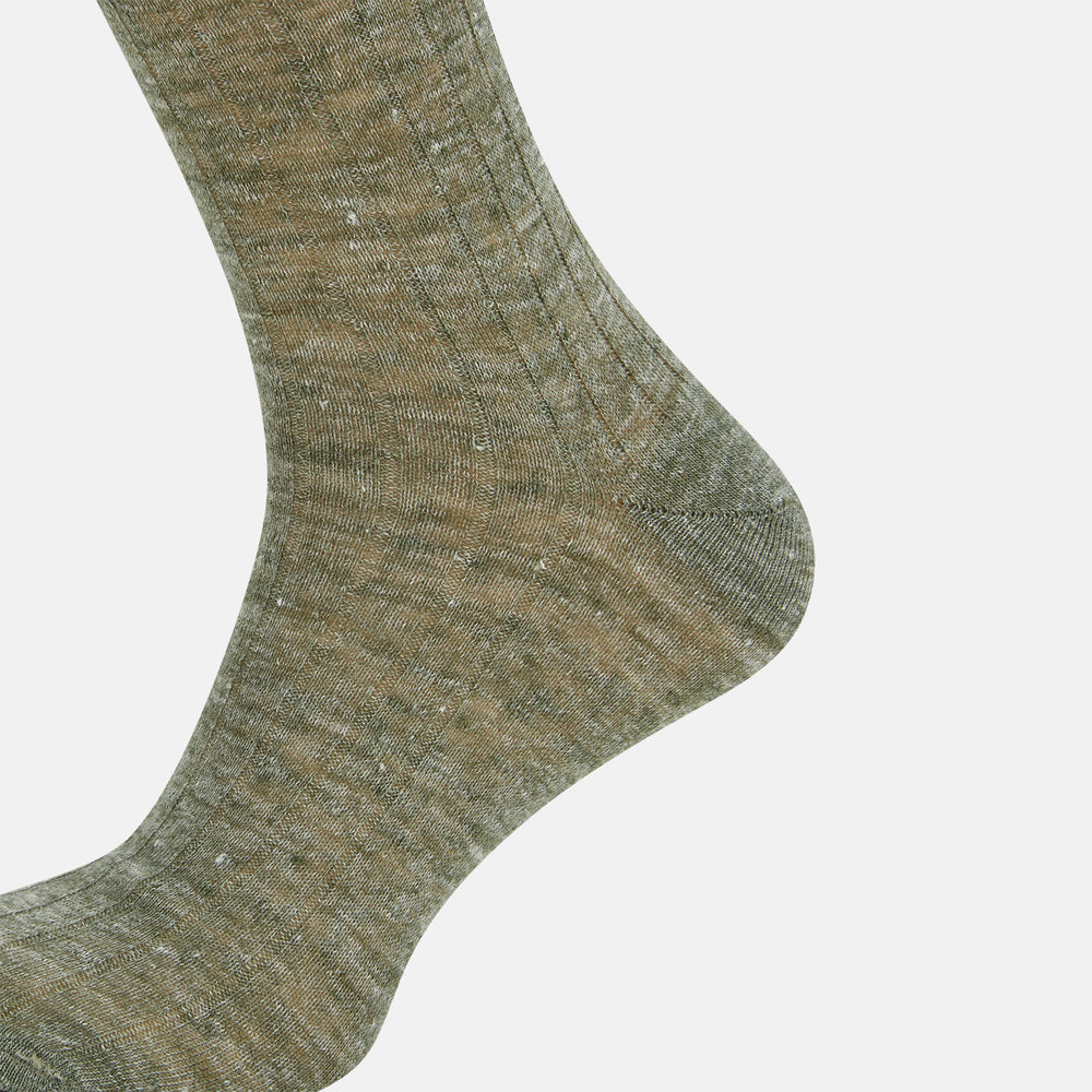 Forest Green Linen Mid-Length Socks