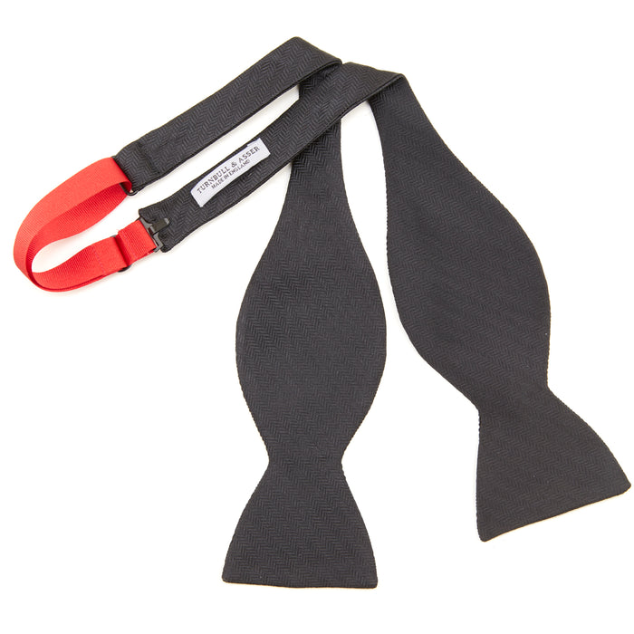 Black Herringbone Silk Bow Tie Image 2