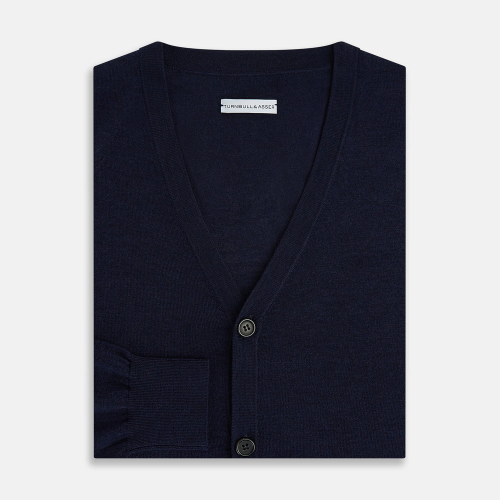 Navy Fine Merino V-Neck Cardigan