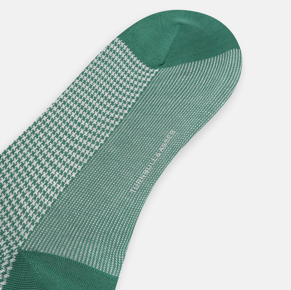 Ivory/green Houndstooth Long Socks