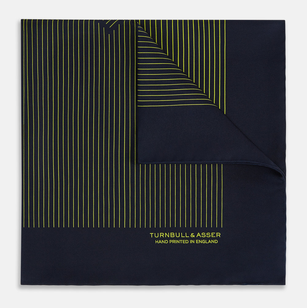 Navy and Yellow Stripe Silk Pocket Square