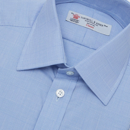 Blue Prince of Wales Check Shirt with T&A Collar and 3-Button Cuffs