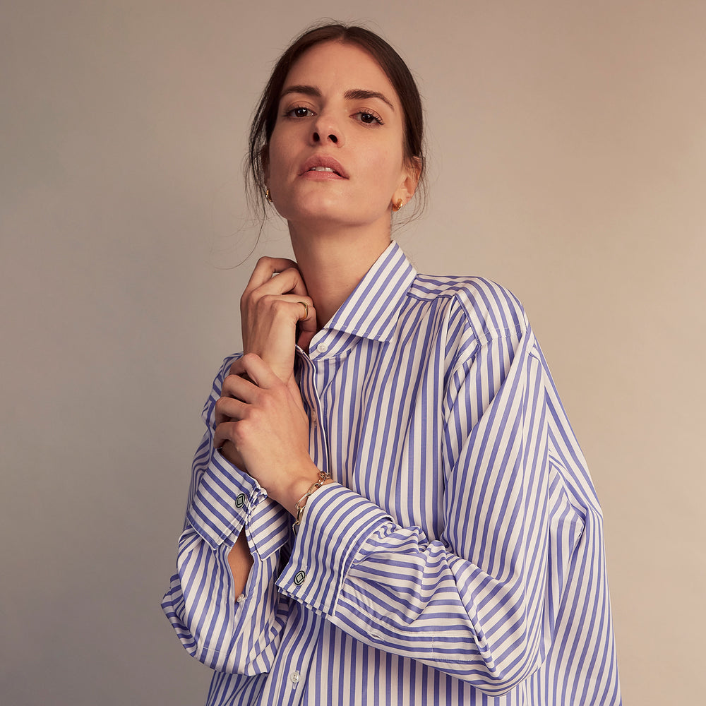 Pale Blue Candy Stripe Cotton Marlene Shirt