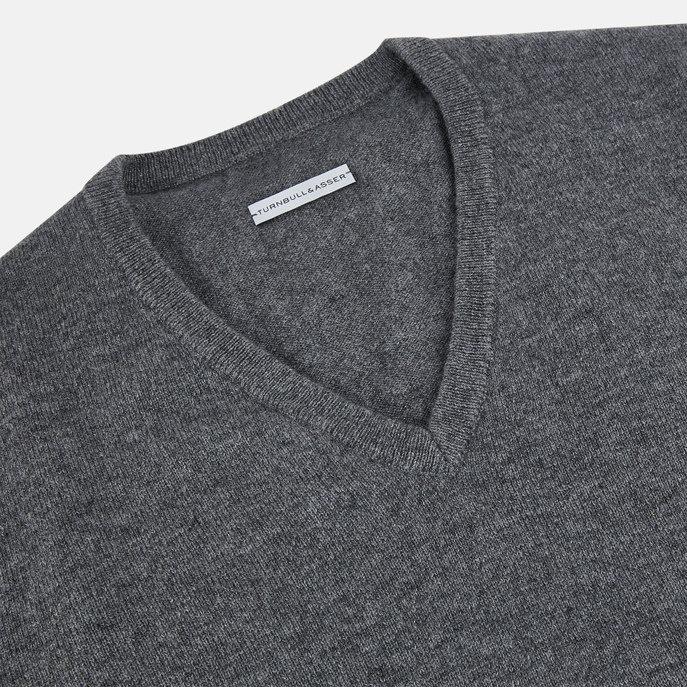 Storm Grey Cashmere V-neck Jumper