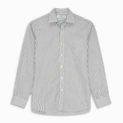 Green Stripe Weekend Fit Shirt with Derby Collar and 1-Button Cuffs Image 6