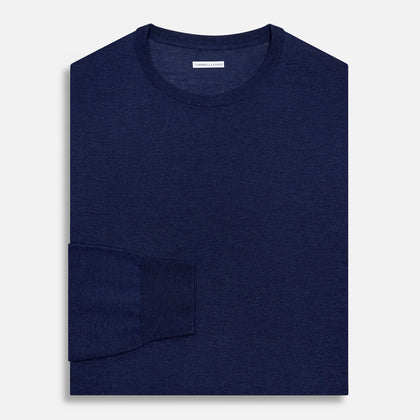Navy Merino Round Neck Jumper Image 3