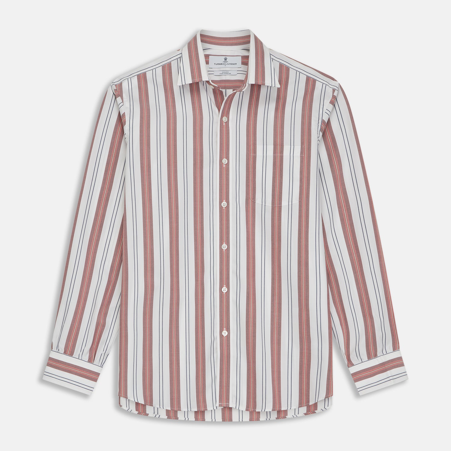 View 1 of product Red, Blue & White Stripe Weekend Fit Shirt with Derby Collar & 1-Button Cuffs