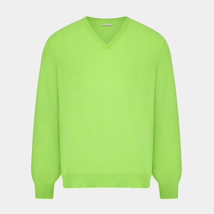 Bright Green Cashmere V-Neck Jumper Image 4