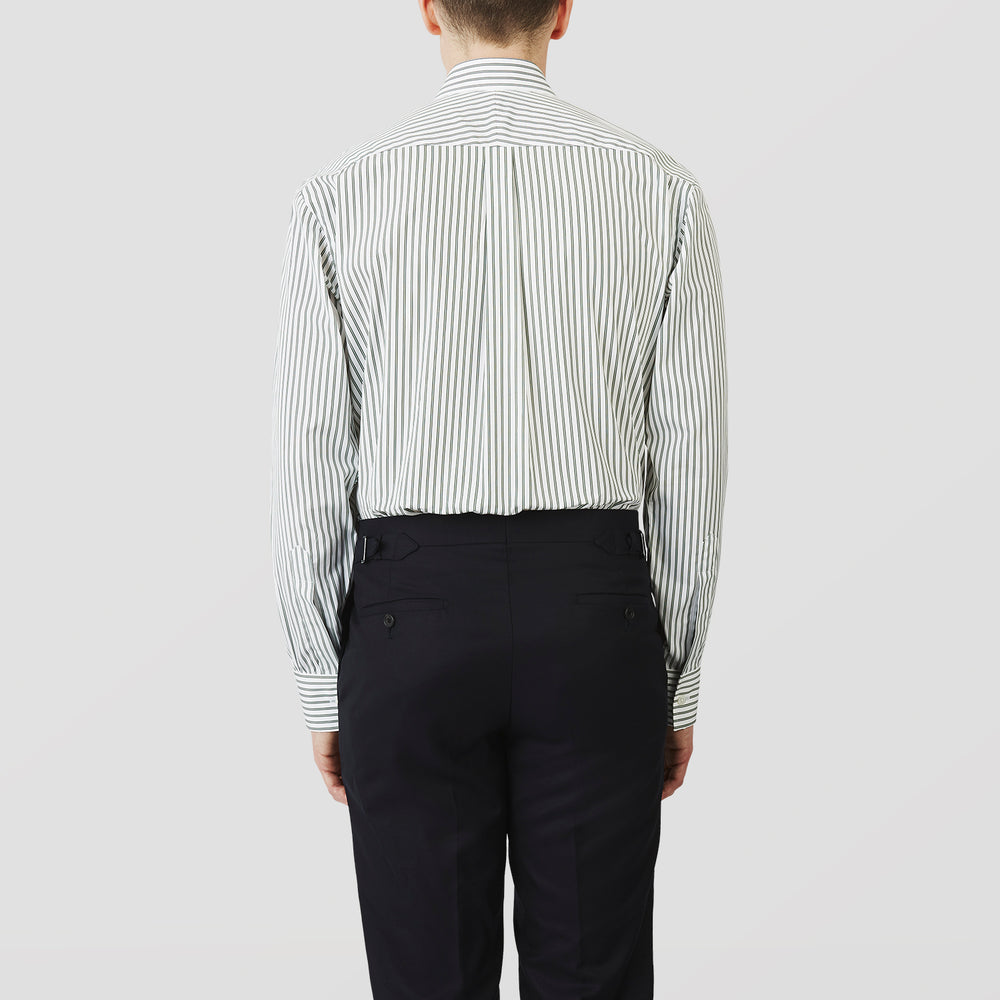 Green Stripe Weekend Fit Shirt with Derby Collar and 1-Button Cuffs