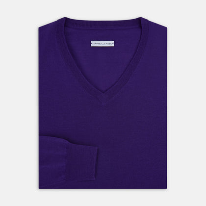 Purple Merino V-Neck Jumper Image 3
