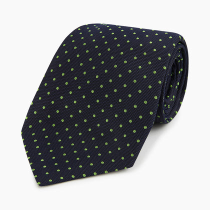 Green and Navy Micro Dot Silk Tie Image 4