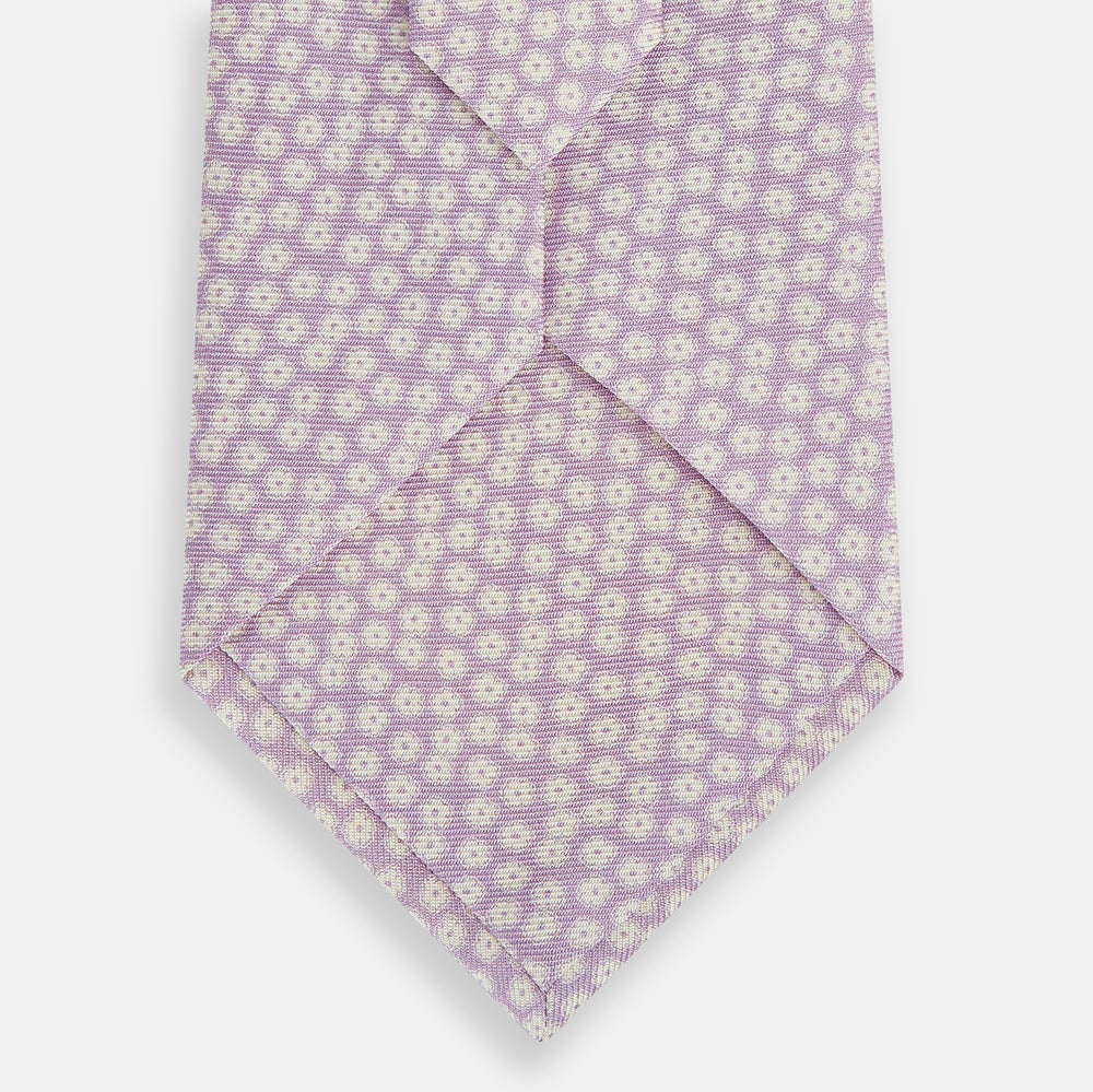 Lilac Flower-Patterned Printed Silk Tie