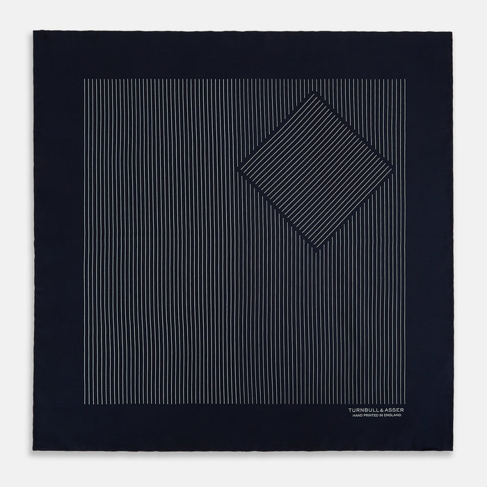 Navy and Grey Stripe Silk Pocket Square Image 3