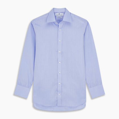 Blue Herringbone Regular Fit Shirt With Kent Collar Image 5