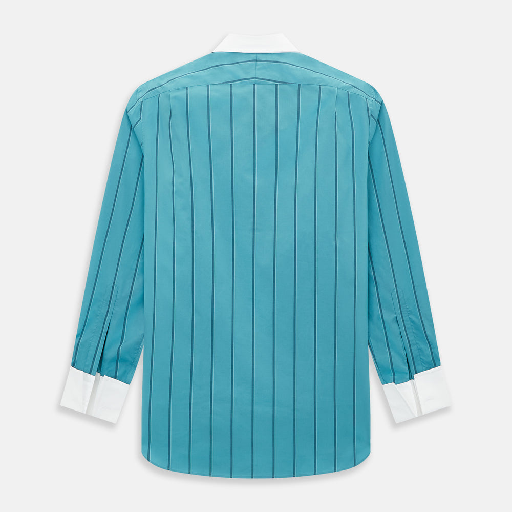 Turquoise Track Stripe Shirt with Contrast T&A Collar and Cuffs