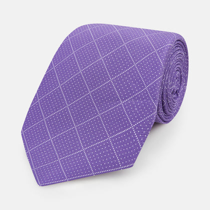 Purple Dotted Check Pattern Printed Silk Tie