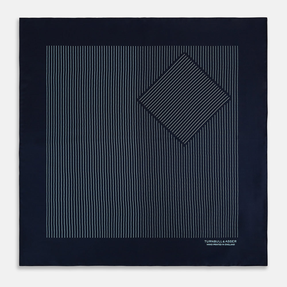 Navy and Light Blue Stripe Silk Pocket Square