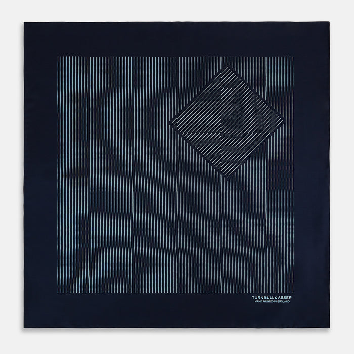 Navy and Light Blue Stripe Silk Pocket Square Image 2