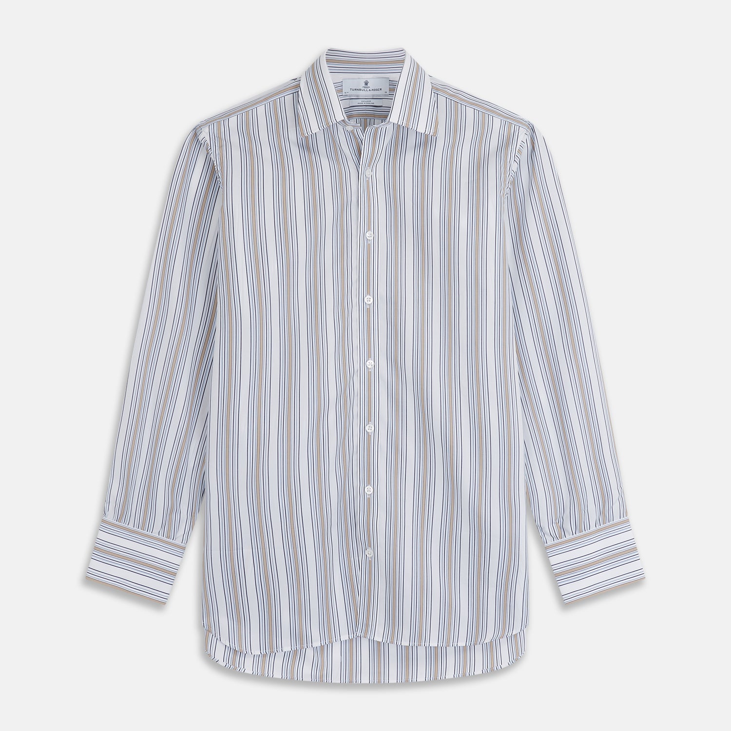 View 1 of product Sand Multi Stripe Regular Fit Shirt with T&A Collar & 3 Button Cuffs