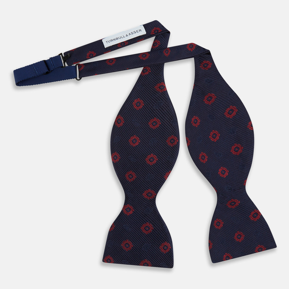 Navy and Burgundy Motif Silk Bow Tie