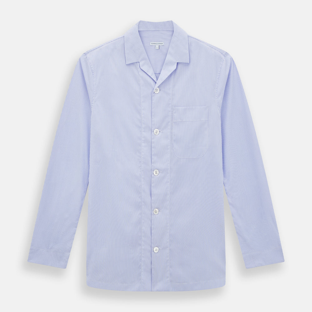 Pale Blue Hairline Stripe Pyjama Shirt