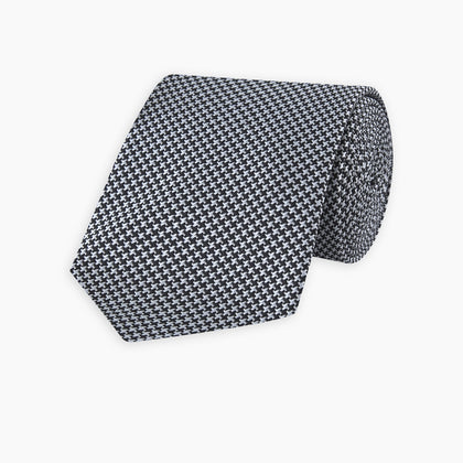 White and black houndstooth Woven Silk Tie Image 3