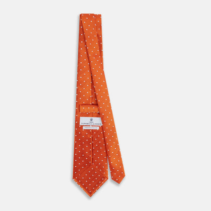 Orange and White Micro Dot Silk Tie Image 3