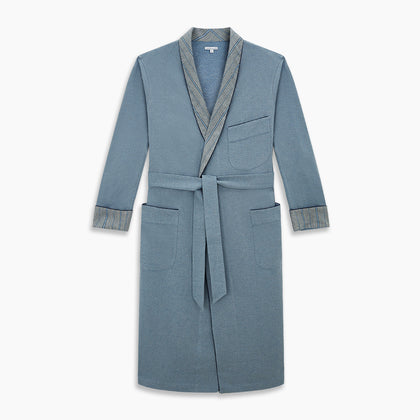 Blue Stripe Collar Cotton Twill Gown Image 4