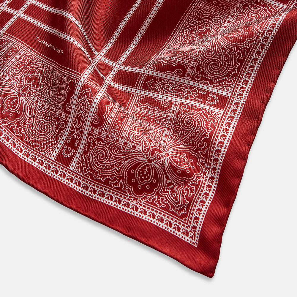 Red Paisley Bandana Patterned Silk Pocket Square