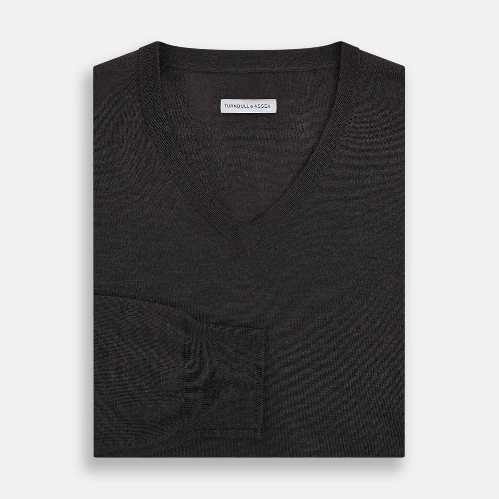 Charcoal Grey Merino V Neck Jumper