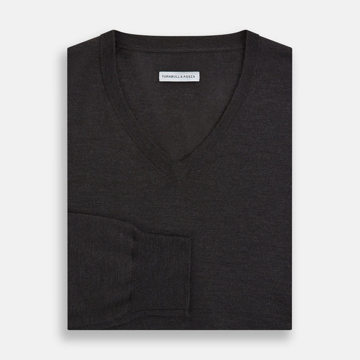 Charcoal Grey Merino V Neck Jumper Image 3