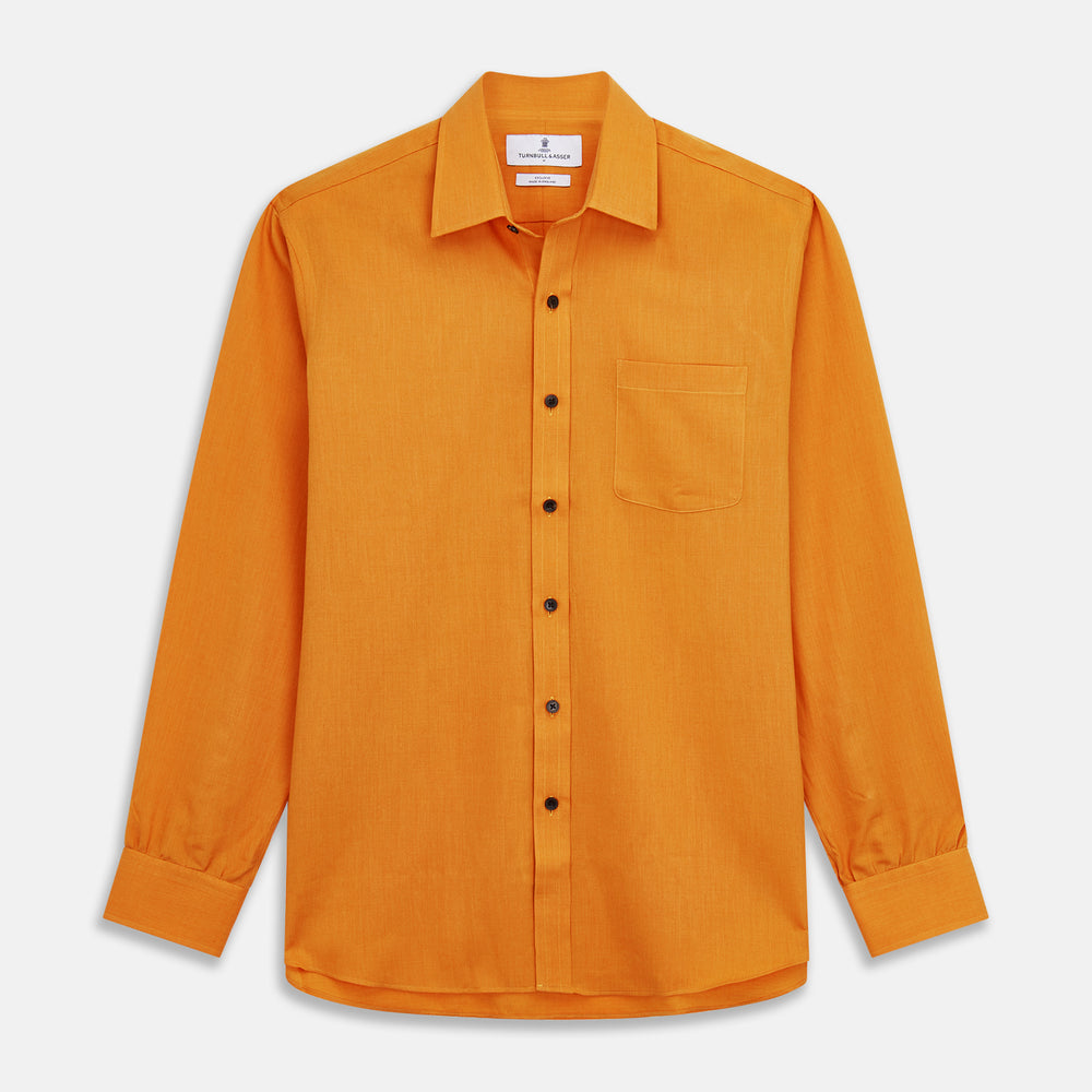 Orange Weekend Fit Cotton & Wool Shirt with Derby Collar and 1 Button Turnbull & Asser US Orange Weekend Fit Cotton & Wool Shirt with Derby Collar and 1 Button Turnbull & Asser US