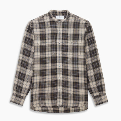 Brown Multi Check Linen Weekend Fit Unwin Shirt Image 5