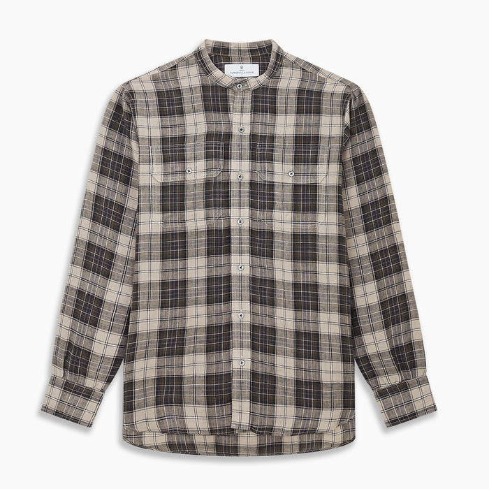 Brown Multi Check Linen Weekend Fit Unwin Shirt Image 5