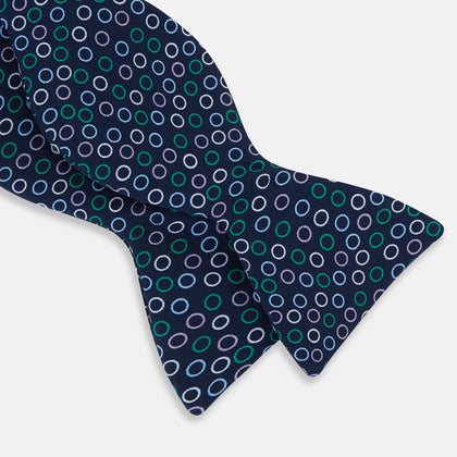 Multicoloured Dark Navy Circle Silk Bow tie Image 2