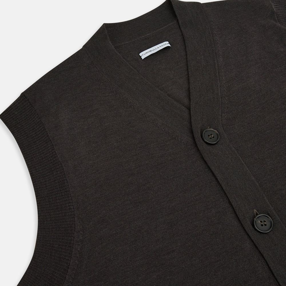 Dark Brown Merino V-Neck Sleeveless Cardigan