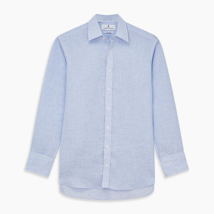 Pale Blue Check Linen Regular Fit Mayfair Shirt Image 5