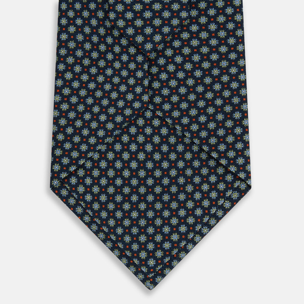 Navy Geometric Floral Silk Tie