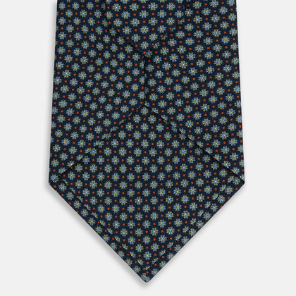 Navy Geometric Floral Silk Tie Image 2