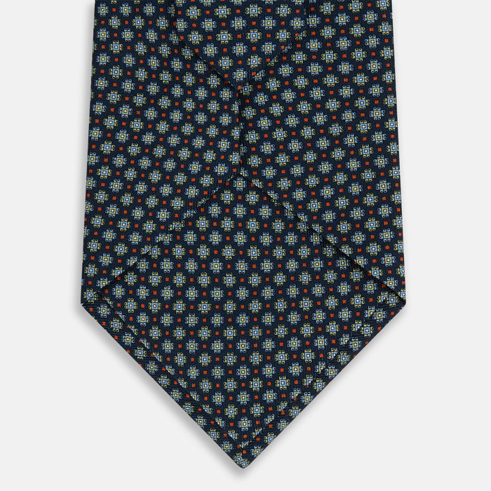 Navy Geometric Floral Silk Tie Image 2