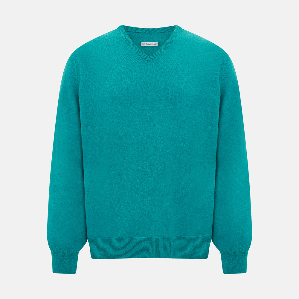 Turquoise Cashmere V-neck Jumper